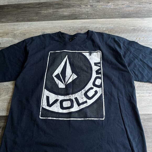 vintage y2k 2000s volcom skater brand square logo spellout t-shirt navy blue - Picture 2 of 6